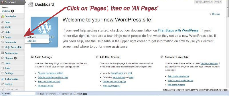 Word Press Welcome Screen